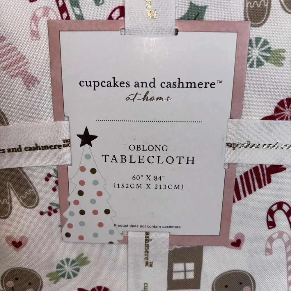 Cupcakes & Cashmere Gingerbread Oblong Christmas Holiday Tablecloth 60x84 NEW